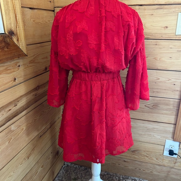 Fit & Flare Women’s 14 XL Boho Red Cotton Mini Dress Empire Waist Baby Doll Retr - Picture 5 of 8